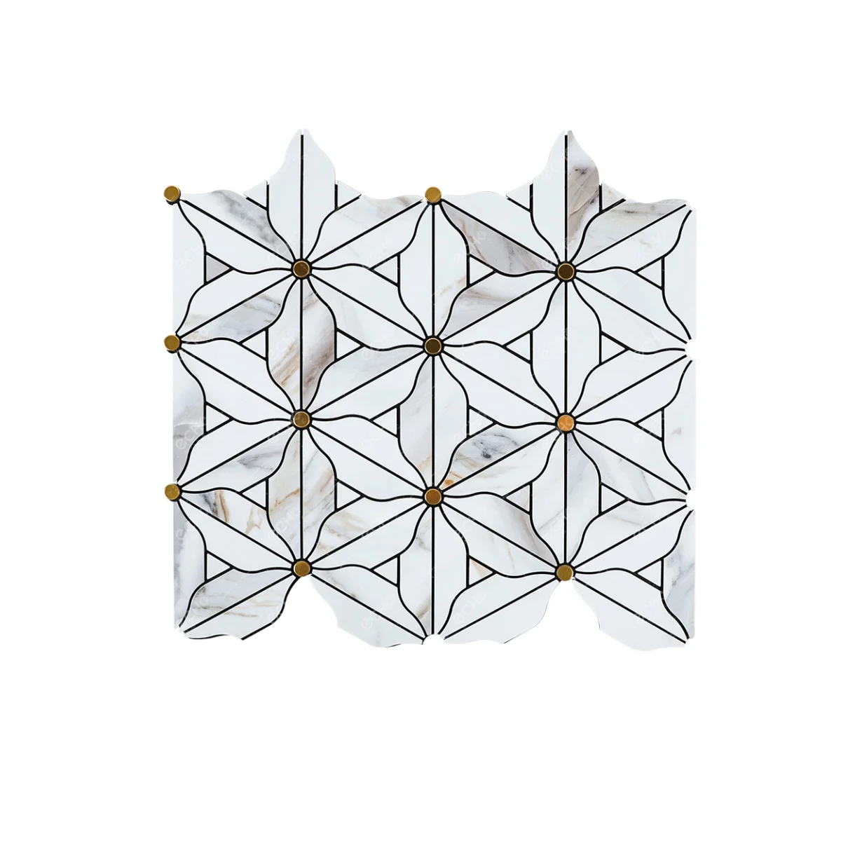 Ready to ship Gold and Marbled 3D Flower Shape Metal Mosaic Tiles Peel and Stick for Home Decor