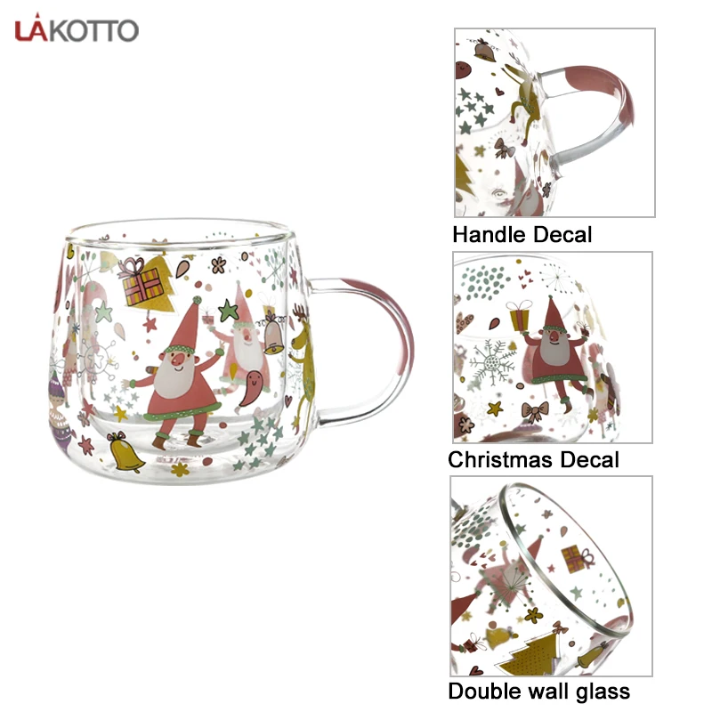 10 oz large tea glass mugs with handles, double wall glass Perfect for Latte, Mocha, Cappuccino, Tea and Juice