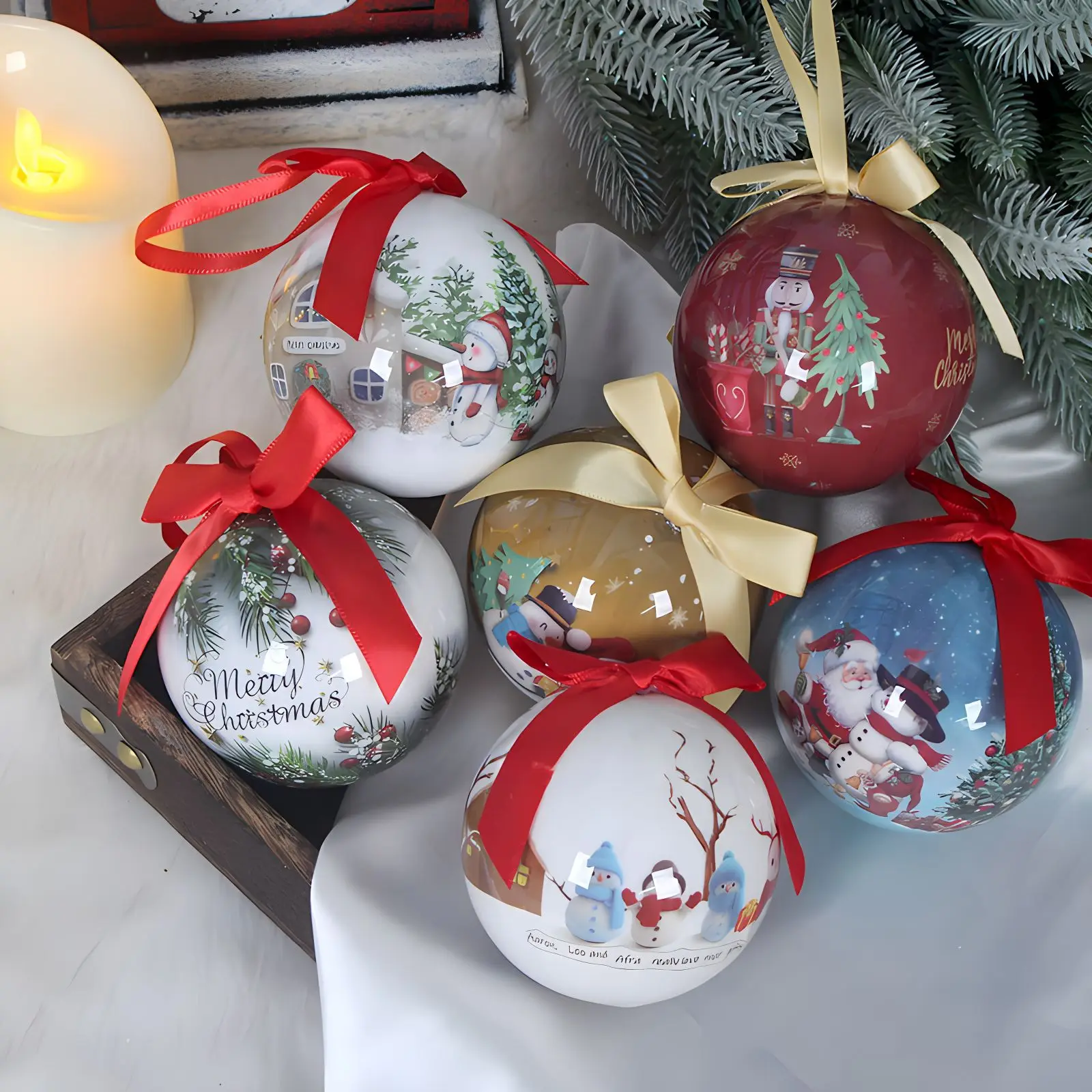 8cm Christmas ball Santa Claus Snowman with picture pattern hanging ball Christmas tree decoration pendant