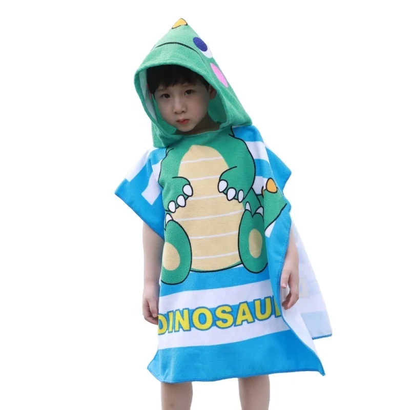High Quality 100% Cotton Boys Girls Kids Microfiber Baby Bath Rope Hooded Poncho Swimming Bath Beach Towel