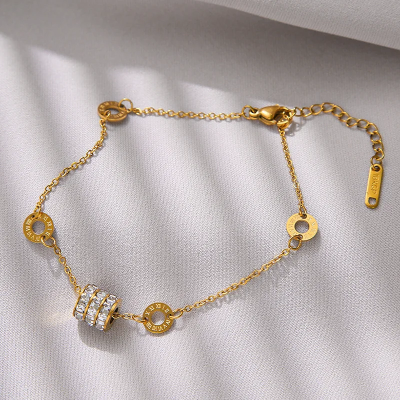 Fashion Transfer Beads Stainless Steel Jewelry Color-proof Bracelet Zircon Roman Circle Bracelet