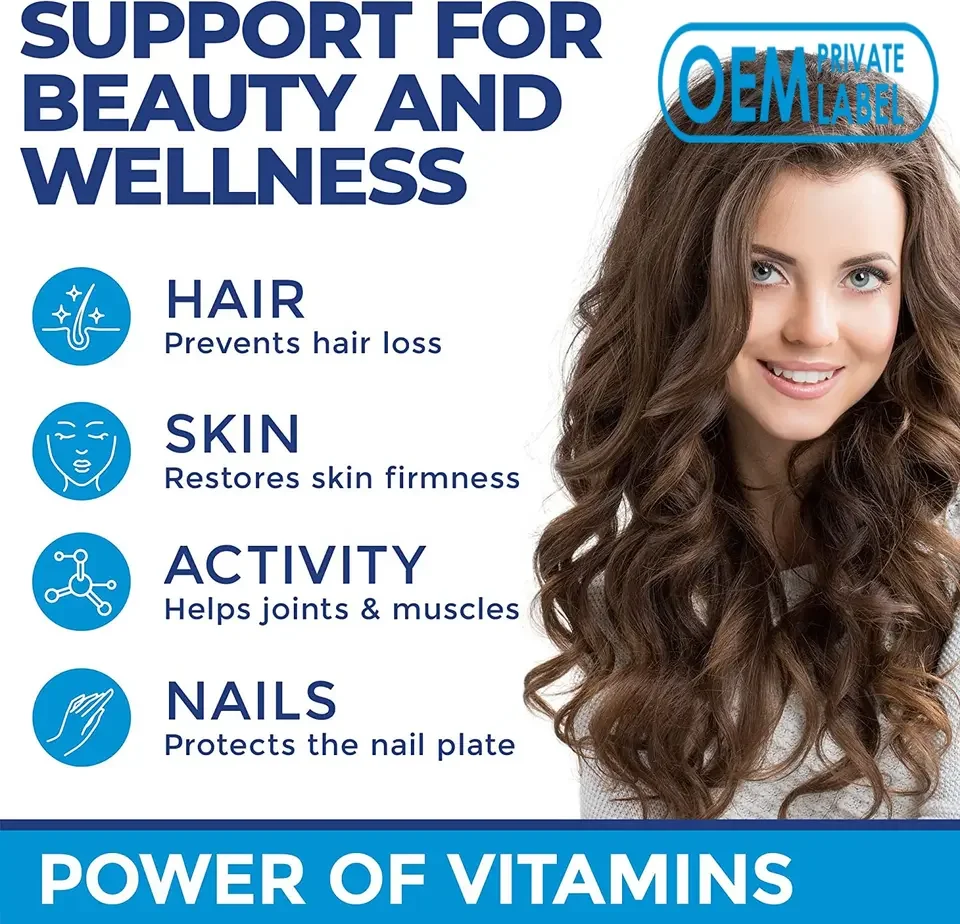 Biocaro Vegan Private label Beauty Skin Care Hair & Skin & Nail Vitamin C Biotin Collagen Hyaluronic Acid Gummies