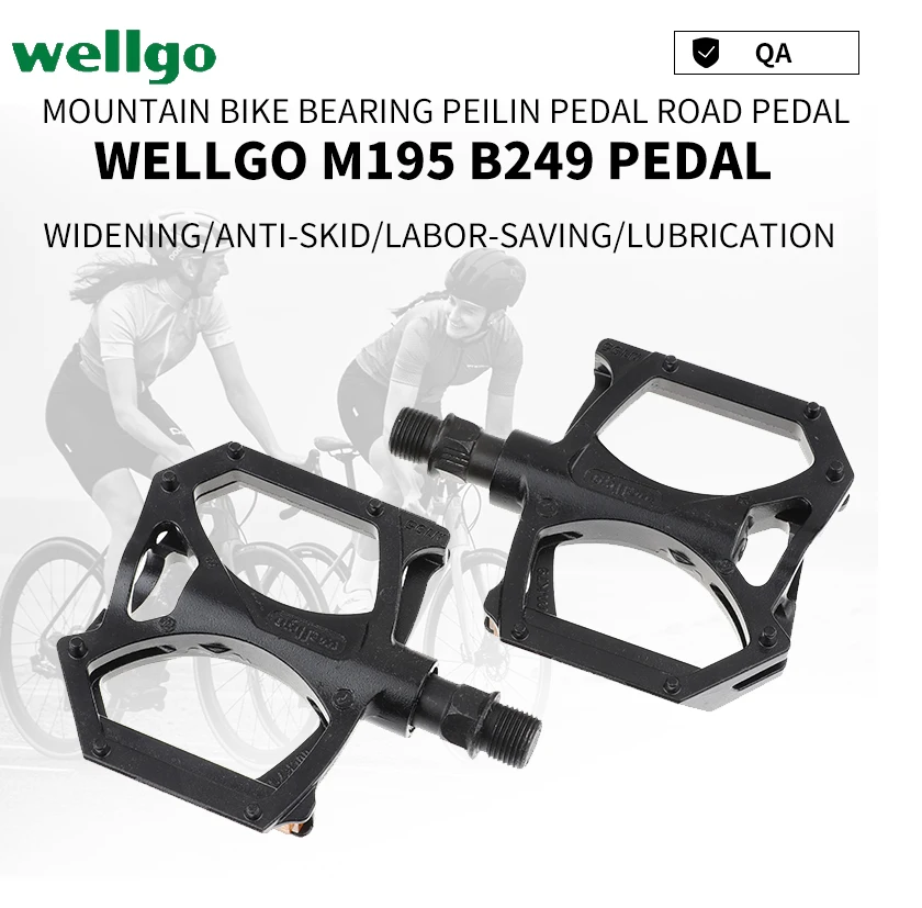 Ультралегкая велосипедная педаль WELLGO, серебристо-черная, 9/16 дюйма, M195, из алюминиевого сплава, 2 подшипника DU, велосипедная педаль для горного велосипеда