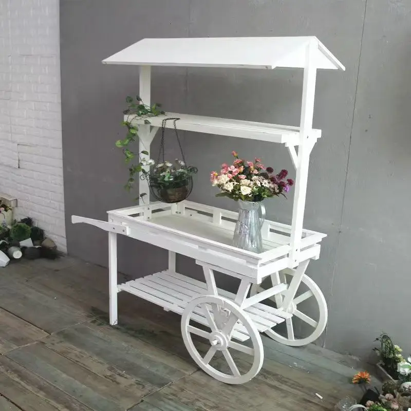 Customized Half Barrel Wagon Wooden Flower Cart for Home Garden Decor Garden Supplies