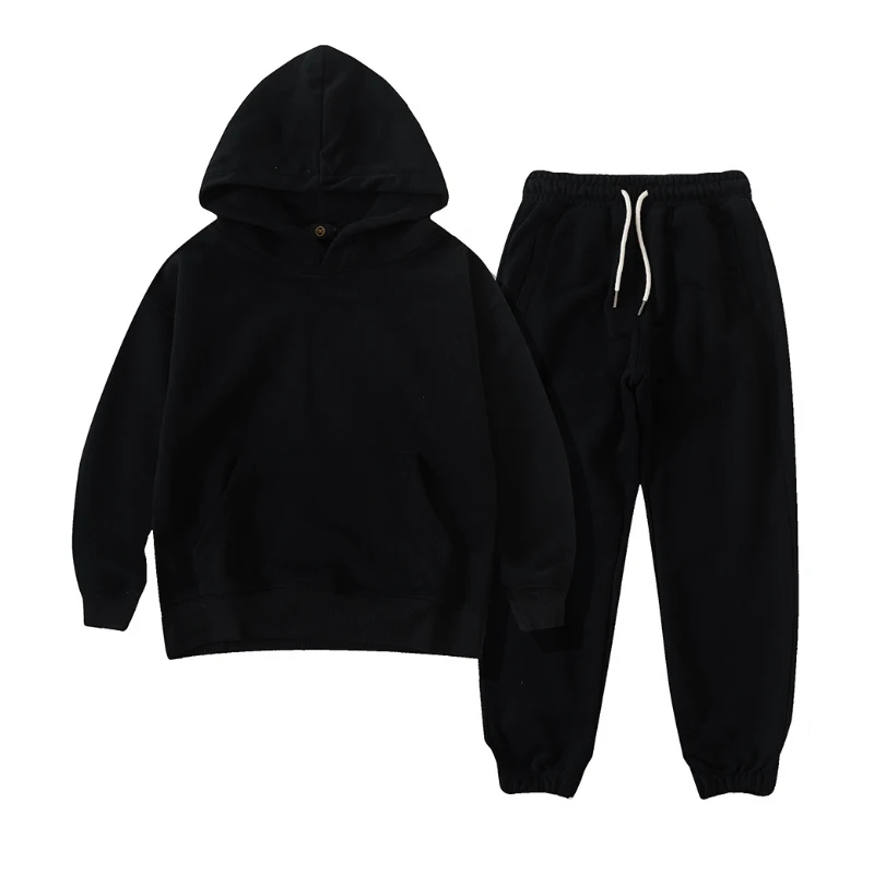 
2021 Custom logo 100%cotton two piece hoodies for boys clothes clothing kids hoodies set 