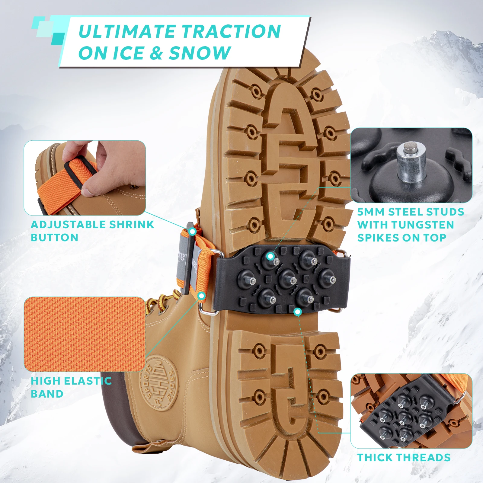 Ice Cleats for Shoes and Boots Anti-slip Shoe Covers suitable for walking on ice and snow Ice Fishing shoes