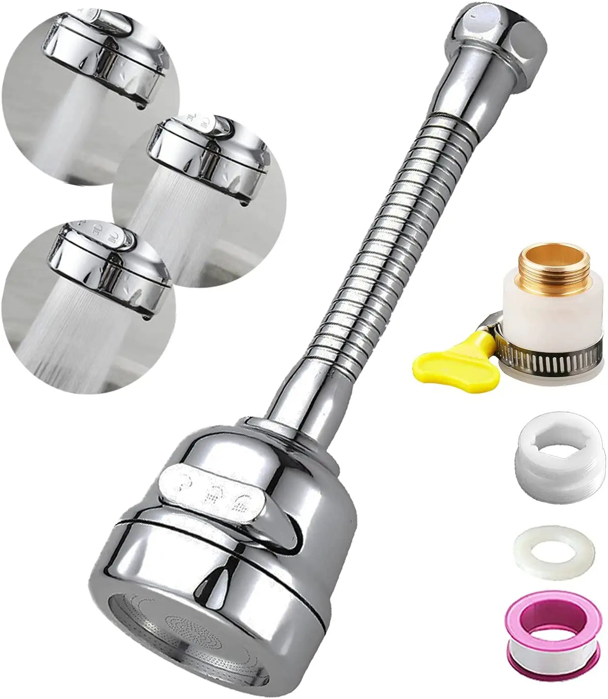 Sink Faucet Aerator Attachment 360 Rotatable Kitchen tap Sprayer Replacement with 3 ModesTap Aerator Faucet Nozzle Head