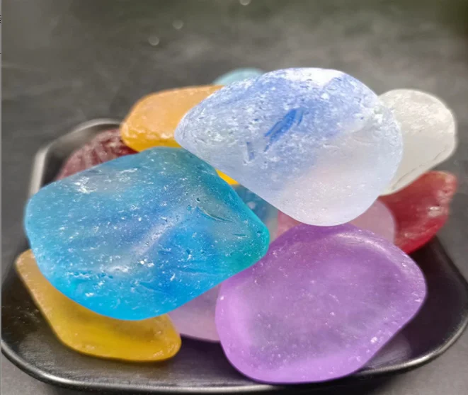 Hot selling colored glass sand glass blocks for horticultural decoration, irregular glass stones