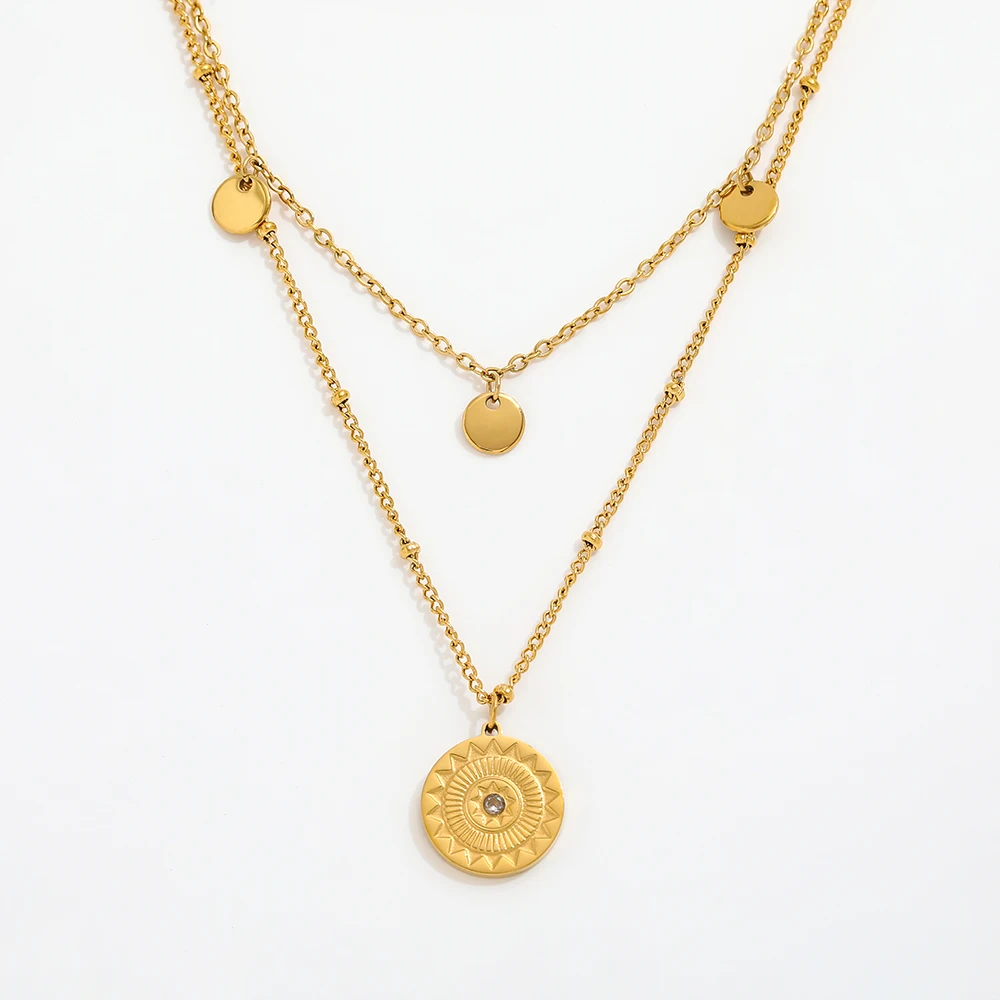 JOOLIM 18K Gold Plated Round Star Stainless Steel Pendant Layered Necklace Trendy Necklace Wholesale