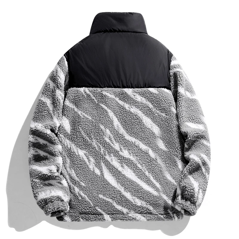 Custom Logo Winter Warm Zebra Pattern Poly Fleece Coat Sporty and Casual Coat for Men New Models