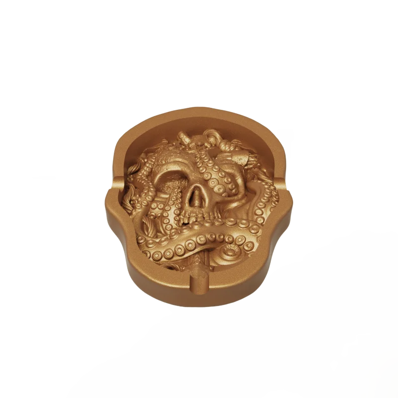 Personalised design shape logo branded art deco high end handmade cool fancy unique pretty gold resin polyresin skull ashtray