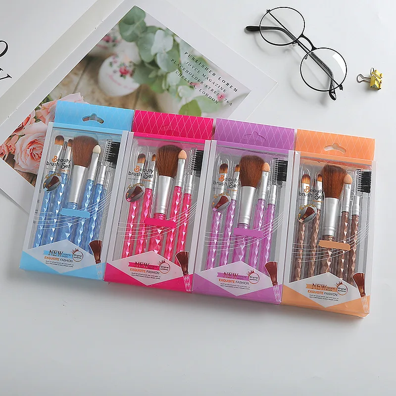 BEAU FLY Professional Classical 5pcs Diamond Plastic Handle Makeup Brush Set with box