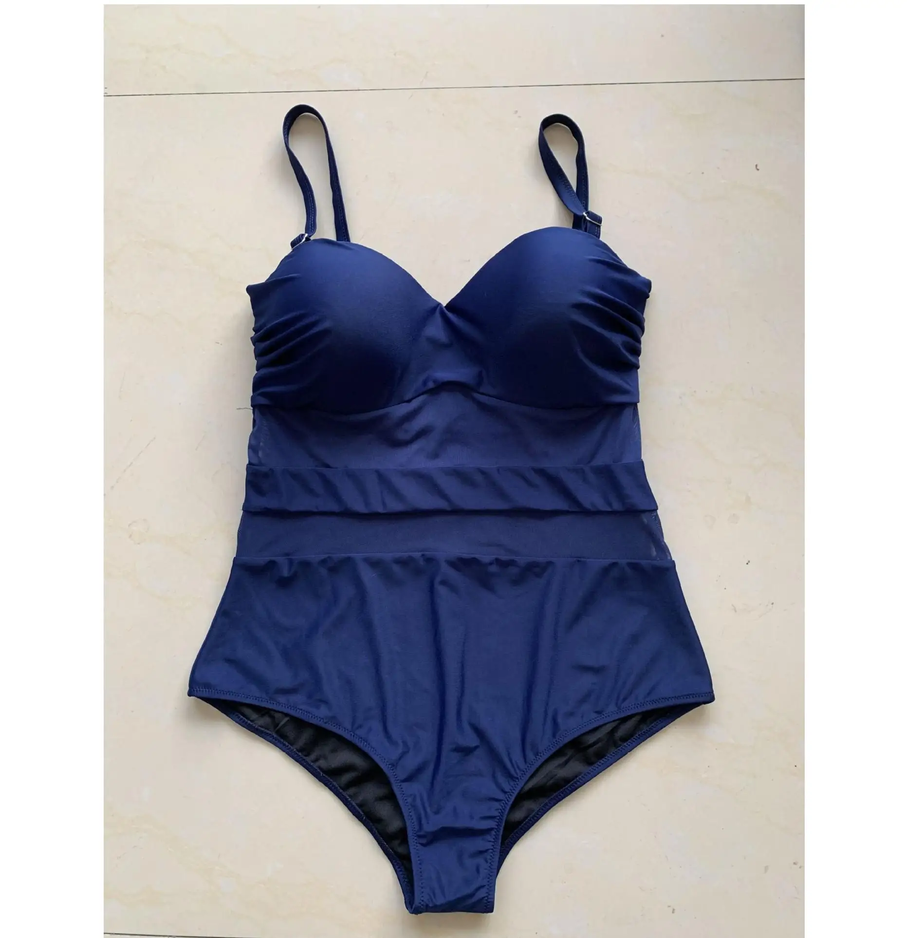 Mesh Inserted Push Up Swimming Suit Black Monokini 2023 New Swimwear Swimsuit Plus Size Bikini Set