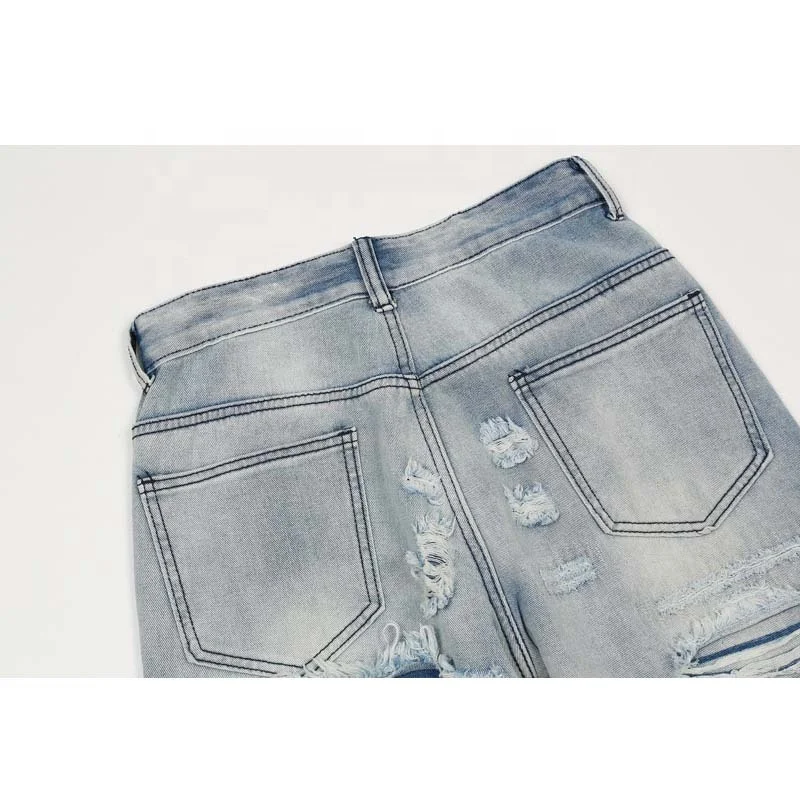 High Quality Popular Design Washed Denim Ripped Selvedge Vintage Mens Flare Jeans