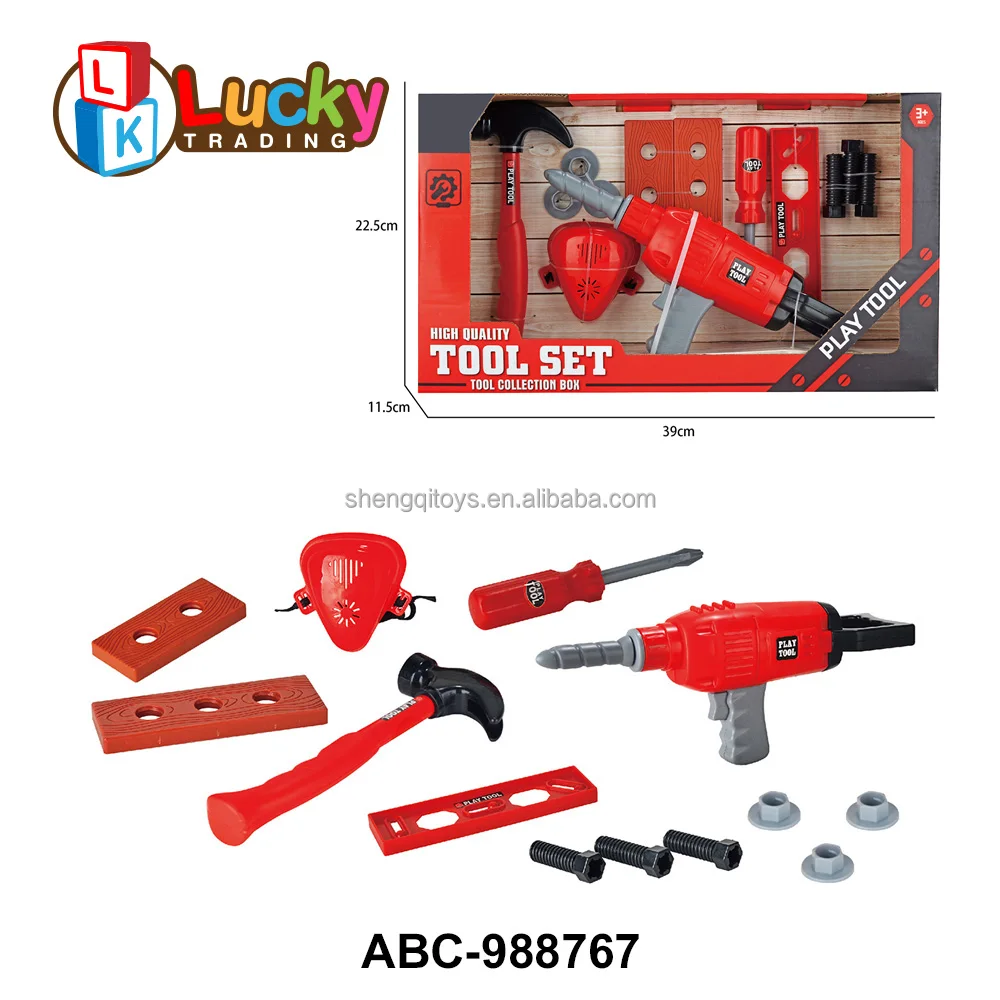 Pretend Play Toddler Tool Toys with Construction Worker Box & Electronic Drill Chainsaw Toy for Boy