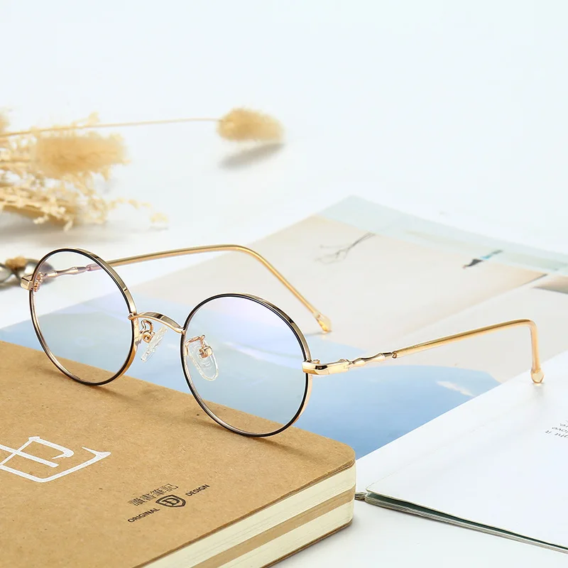 2023 Classic Vintage Round Metal Frame Glasses Anti Blue Light Glasses 2022 Fashion Myopia Frames Optical Frames Flat Glasses