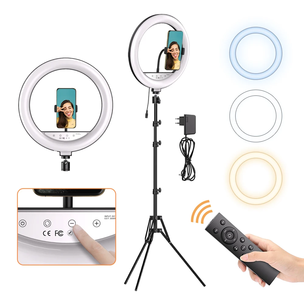 Apexel best seller touch controlling Photography lighting 14inch LED Ring Light with remote control Stand and Phone Holder