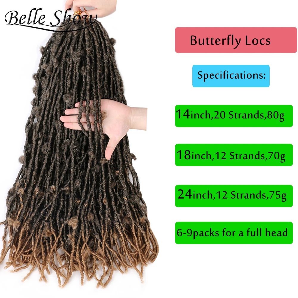 Мягкие вязаные крючком косички, синтетические волосы, натуральные спутанные бабочки, локоны, вязаные крючком волосы для женщин