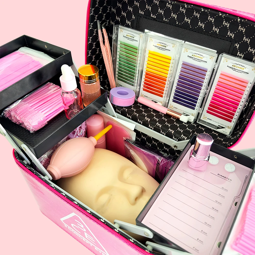 Abonnie Profession Eyelash Extension Practice Exercise Kit Makeup Mannequin Head Set private label Graft eyelash extension kit