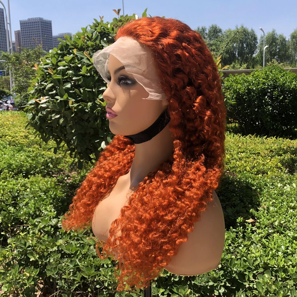 #350 Имбирные оранжевые бразильские кудрявые человеческие волосы 13x4 прозрачные передние парики на сетке для черных женщин из человеческих волос полной