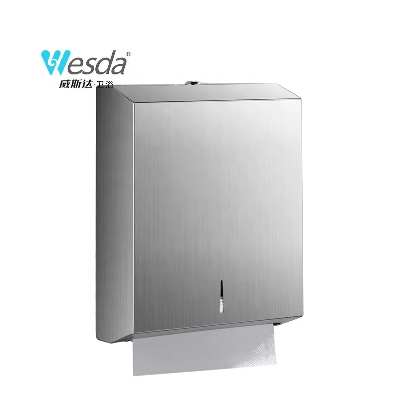 WESDA Kitchen Restaurant Hospital Bathroom Office Stainless Steel Wall Mounted Tissue Dispenser with Lock Key