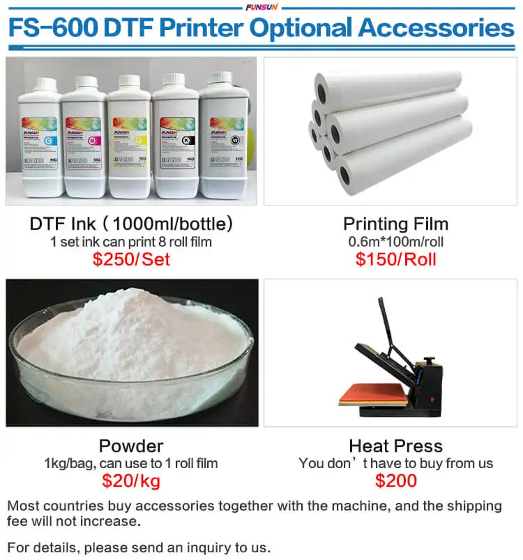Funsun FS-600 New Offset Printing Transfer Technology 60cm DTF PET Film Printer DTF Printer Machine with 2 Pcs DX6 Heads