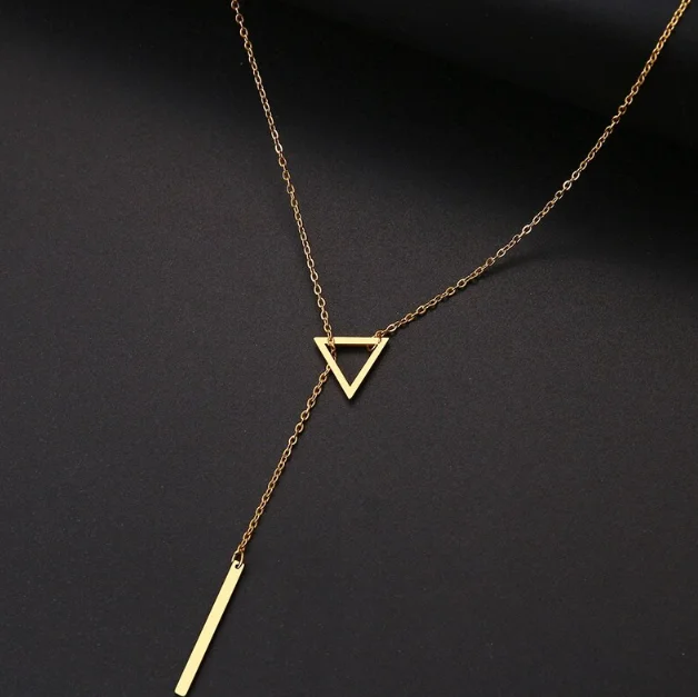 New Trend Gold Plated Triangle Geometric Pendant Necklace,No Faded Simple Open Triangle Necklace