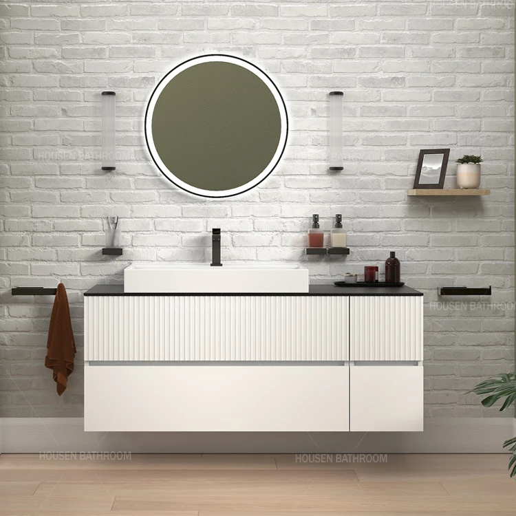 European Luxury Design Pink Marble Black Grille Plate Water-Resistant Bathroom Basin Cabinet