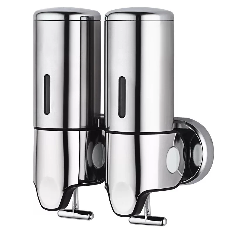 Hotel 500ML*2 Capacity Plastic Chromed Lotion Dispenser Hand Sanitizer Wall Mounted Double Soap Dispenser