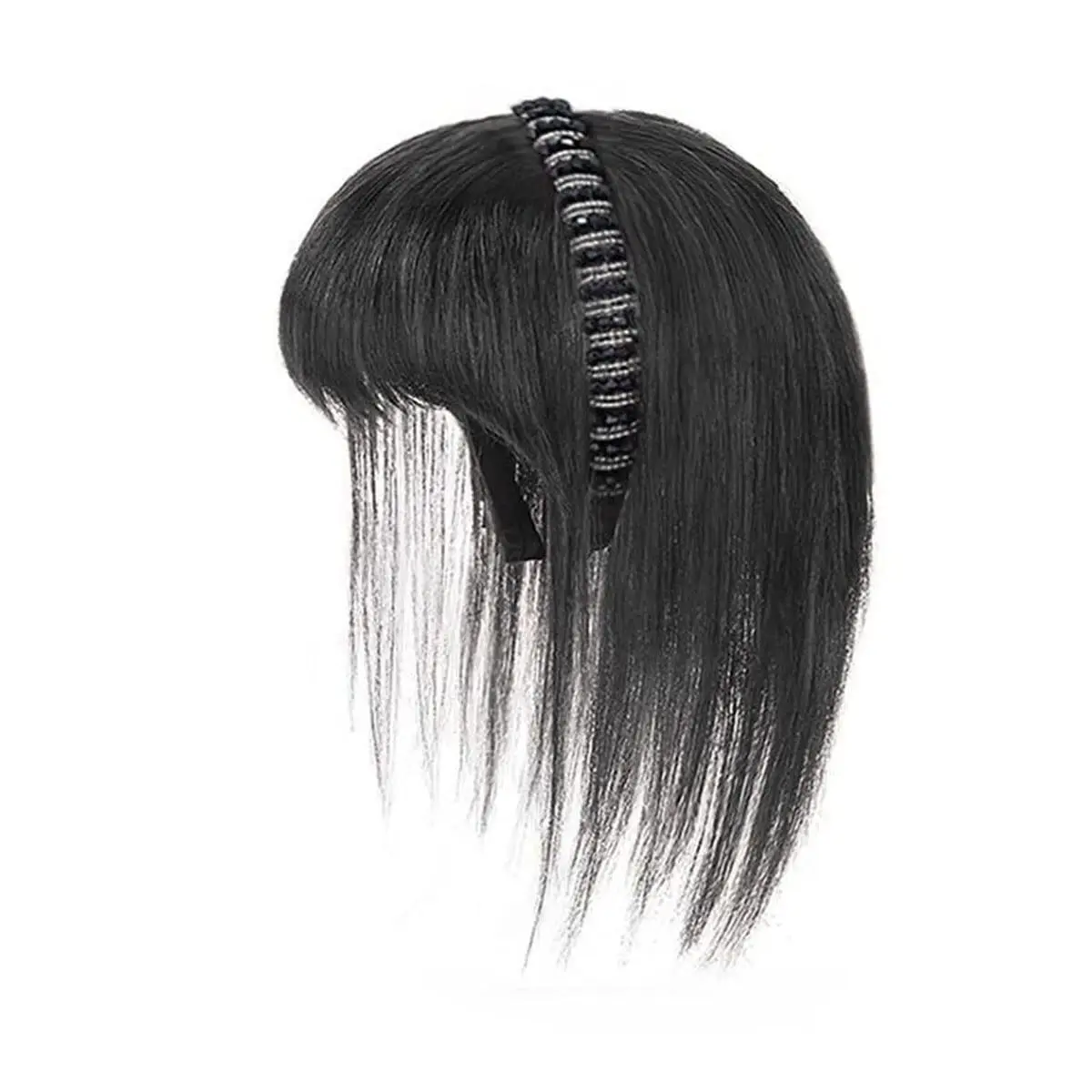 G&T Headband Straight Hairpieces Human Hair Clip in Crown Topper Hair Extension With Bangs, for Women With Thinning Hair