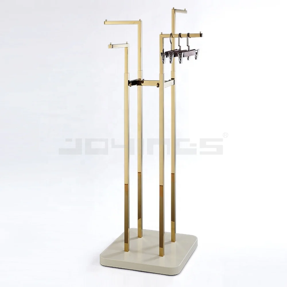 Island gold color stainless steel hanging clothes display stand in ladies garments shop