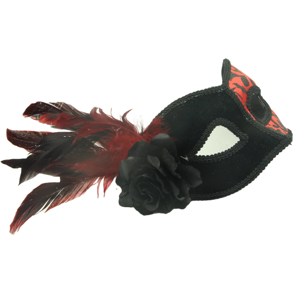 Halloween Beauty Ball Party Princess Masquerade Mask Sexy Women Dress Big Flower Eye Mask Venice Half Face Lily Feather Mask