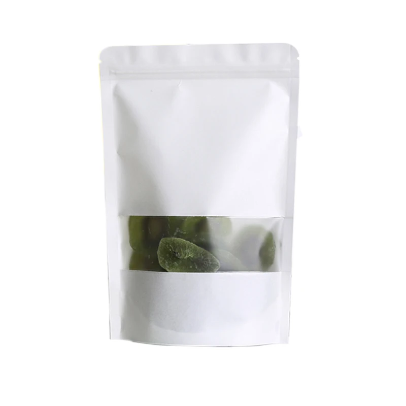 18x26cm 50pcs China Factory Direct Sales Recyclable Zipper Zip Lock Tea Stand Up Kraft Paper Bags With Windows