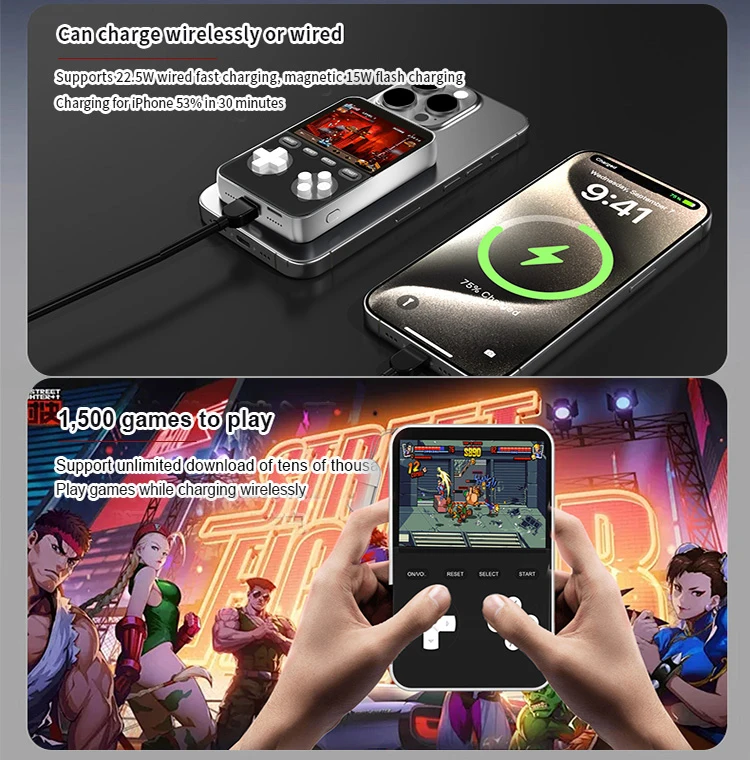 Hot Sales 15W Flash Charge Wireless Magnetic Powerbank With Game Player Display 5000 Mah 22.5W PD Fast Charging Power Bank