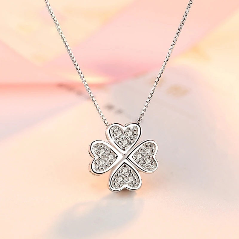 Nabest Good Lucky Fine Jewelry Chokers 925 Sterling Silver Pave Zirconia Four Leaf Clover Pendant Necklaces