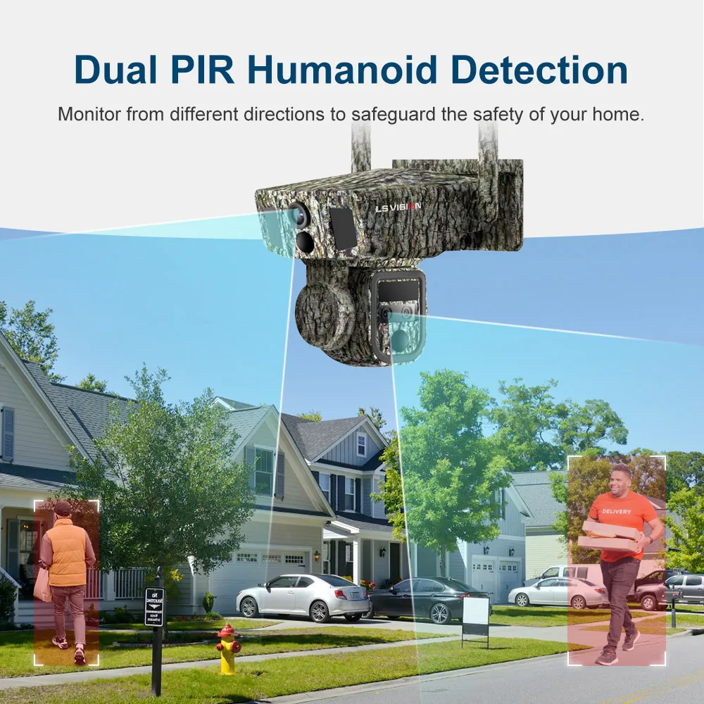 LS VISION Dual Lens Outdoor 10X Optical Zoom Ip Wireless Security Ai CCTV Solar Powered Wifi Ptz Surveillance Solar Wifi camera