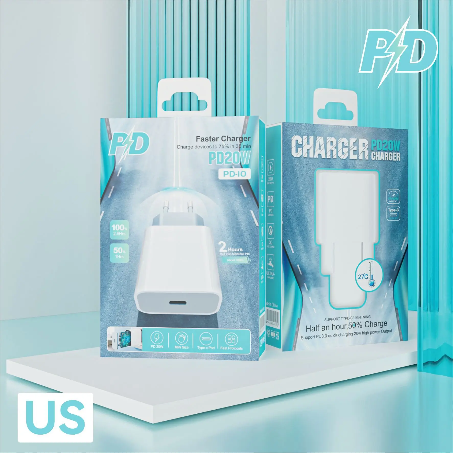 PD 20W  EU US Plug  Charger Adapter QC3.0 Fast Charging USB Travel Mini Quick Charger