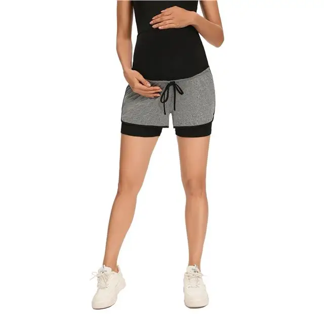 Newest Style Maternity Double Layer Workout Pregnant Women Shorts With Pockets