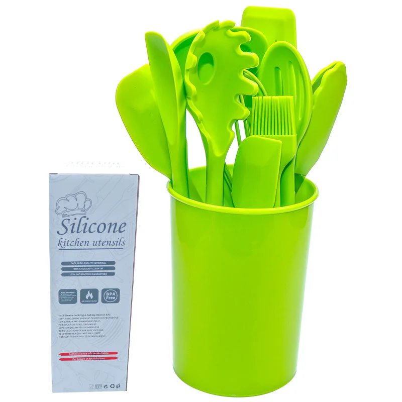 Colorful 11pcs With Plastic Bucket Silicone Cooking Utensils Set Kitchen Accessories Gadget Set