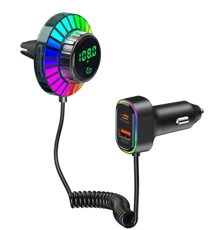 Fast charging car charger, Bluetooth MP3 player, lossless music voltage display, voice control, colorful lighting effects