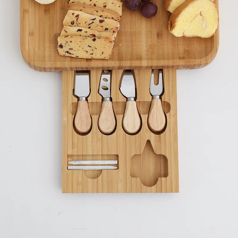 Cheesetray Bamboo Round Cheese Cutting Board Set Pastry Cheese Server Plate Bamboo Steak Tableware Slate Cheese Plate Board