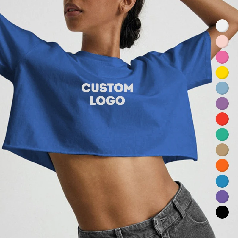 High Quality Combed Cotton U Neck T-Shirt Women Embroidery LOGO Street Wear T Shirt Ladies Cotton Fitted T-Shirts Women clothing