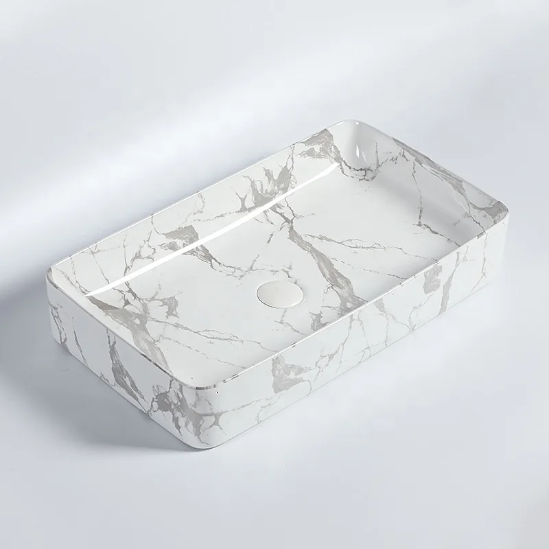 Elegance stone design 2022 table top rectangular face art basin bathroom bath ceramic sink white marble hand wash basin