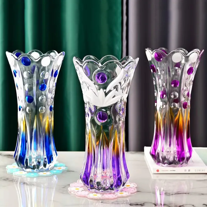 Стеклянная ваза красочная цветочная композиция из бамбука с лилией и розами украшение для чайного столика в европейском стиле гостиной