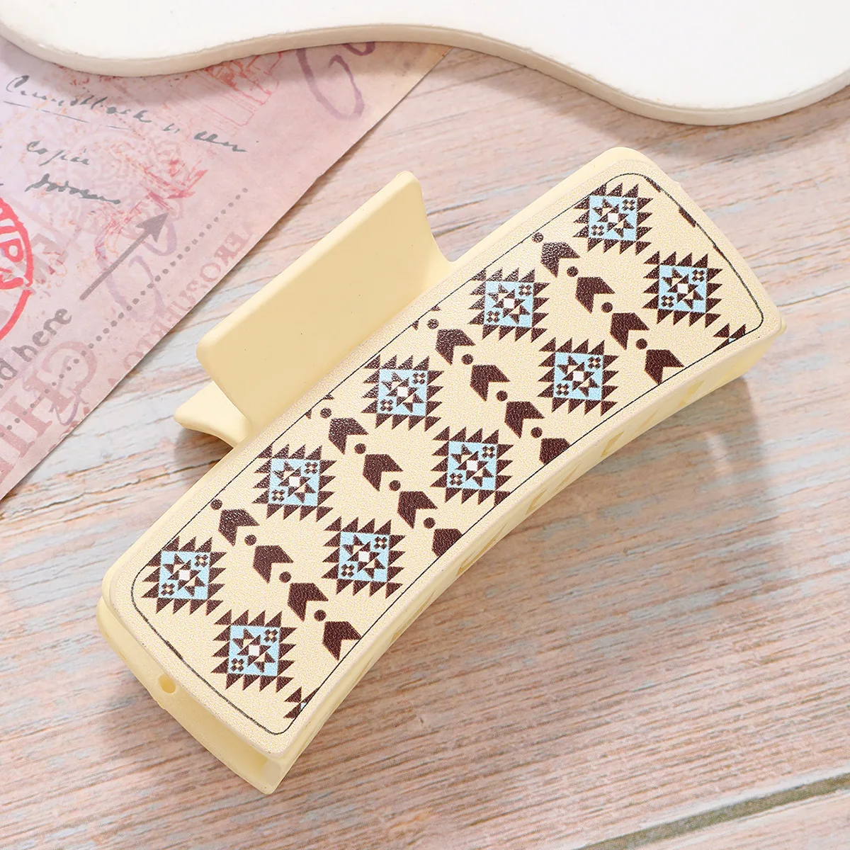Western Cowboy Style Pu Leather Sunflower Cow Printed Large Grab Clip For Cowgirls Gift Geometric Pattern Acrylic Hair Claw