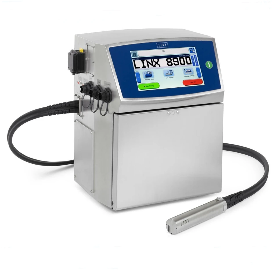 LINX 8900 Continuous ink jet printer Up to 6 lines of text, symbols, numbers, barcodes Data Matrix and QR codes