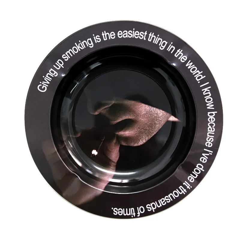Wholesale custom printed round metal tin ashtray portable smoke ashtray Cigarettes Ashtray