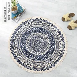 Nordic INS Round Area Rug For Bedroom Ethnic Style Bohemia Woven Cotton Linen Rug Carpet Knitting Floor Mat 90cm 120cm 150cm