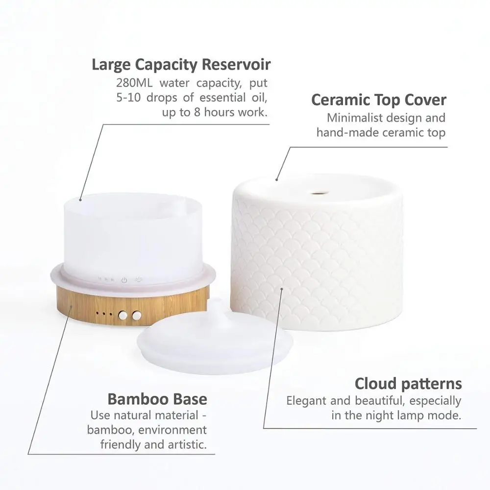 Оптовая продажа, керамическая стеклянная бамбуковая ультразвуковая ароматерапевтическая машина SOICARE, диффузор эфирного масла