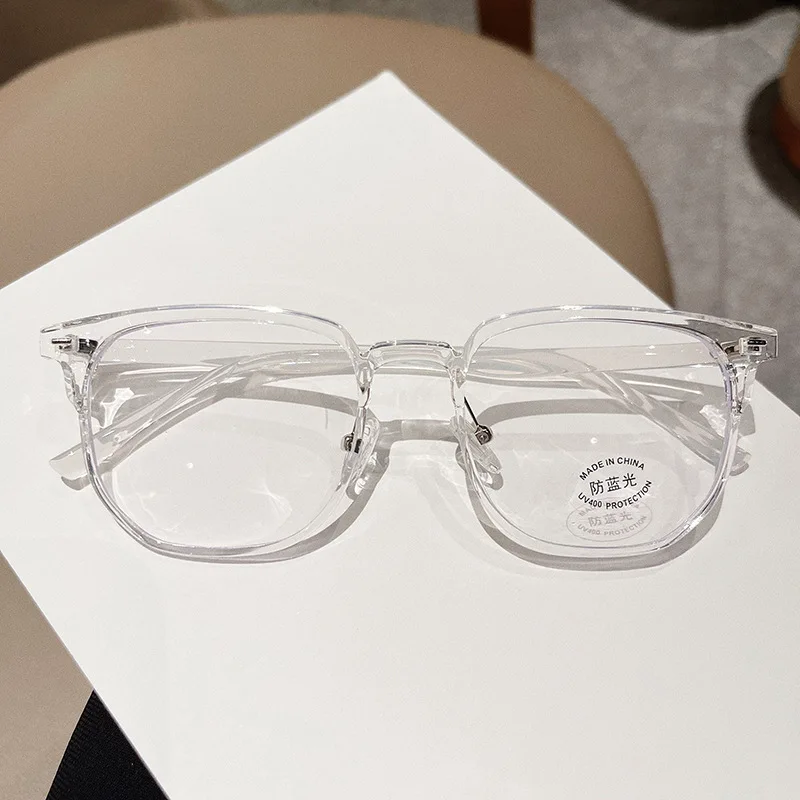 New TR90 Big Square Frame Myopia Glasses Frame Korean Version Rivet Irregular Plain Lens Women Blue Light Glasses